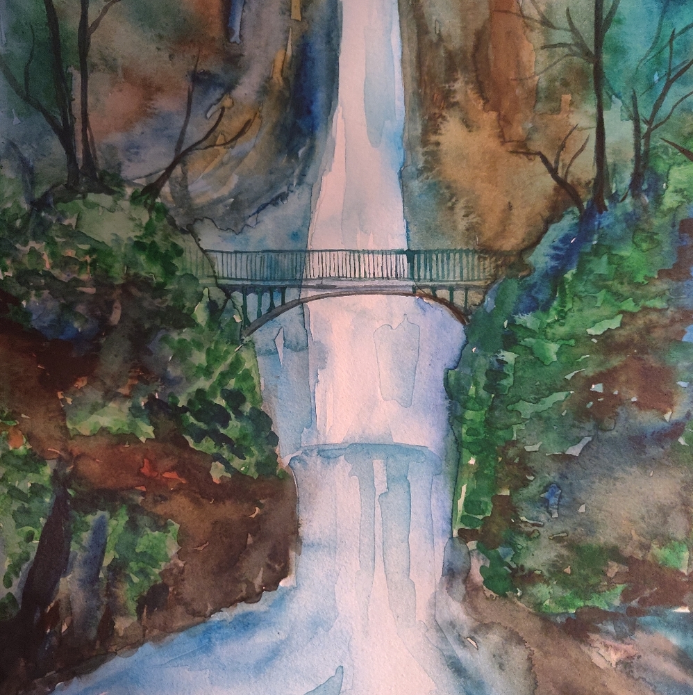 Oregon 🌲💛 Multnomah falls Watercolor Painting